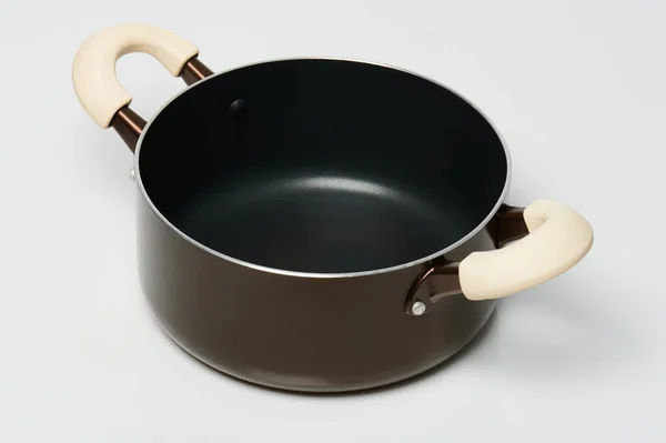 Pot Cuisson Métal Brun Vue Latérale Isolé Sur Fond Blanc — Photo