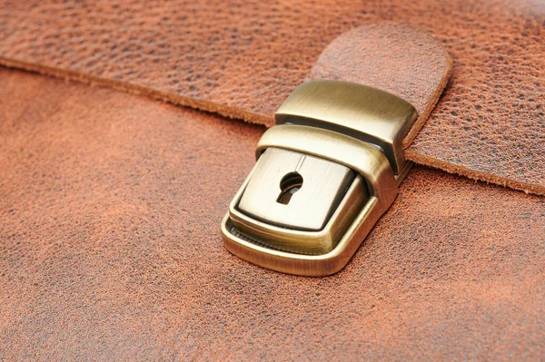 Metal Security Buckle Leather Bag Macro Close View — Stock Photo, Image