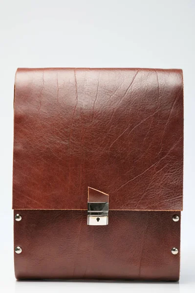 Brown Leather Document Bag Buckle Front View Isolated — Stock Photo, Image