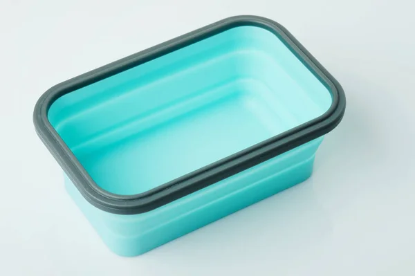 Perspectief Uitzicht Plastic Lunchbox Geïsoleerd Witte Studio Achtergrond — Stockfoto