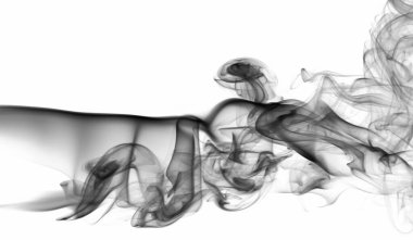 Beyaz fonda siyah şeffaf duman bulutu. Gizemli duman bulutu