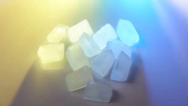 Pile Ice Cubes Blue Yellow Color Close View — Stock Photo, Image