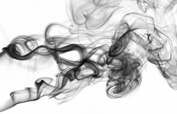 抽象的な絹のような煙が白い背景に渦巻く きれいなモノクロ壁紙 — ストック写真