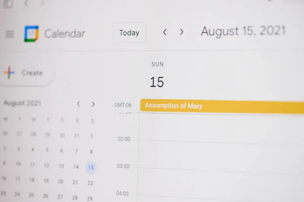 Nova Iorque Eua Fevereiro 2021 Assunção Maria Agosto Calendário Google — Fotografia de Stock