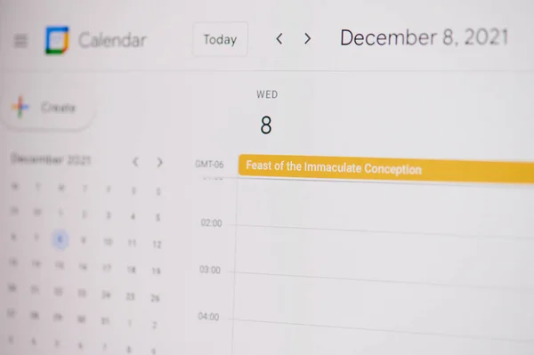 Nueva York Febrero 2021 Fiesta Inmaculada Concepción Diciembre Calendario Google — Foto de Stock