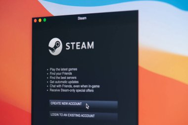 New York, ABD - 19 Nisan 2021: Laptop ekranındaki buhar hesabına giriş yakın görünüm