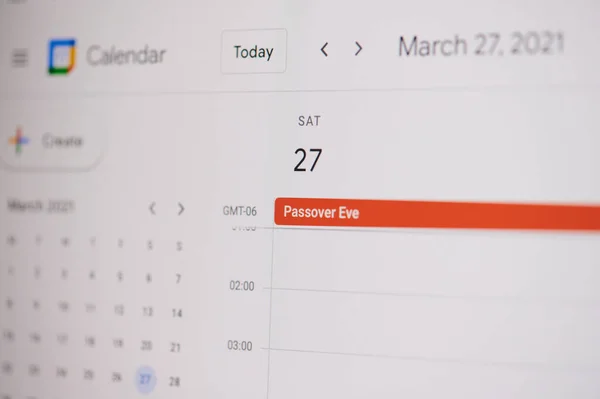 New York Usa February 2021 Passover Eve March Google Calendar — Stock Photo, Image