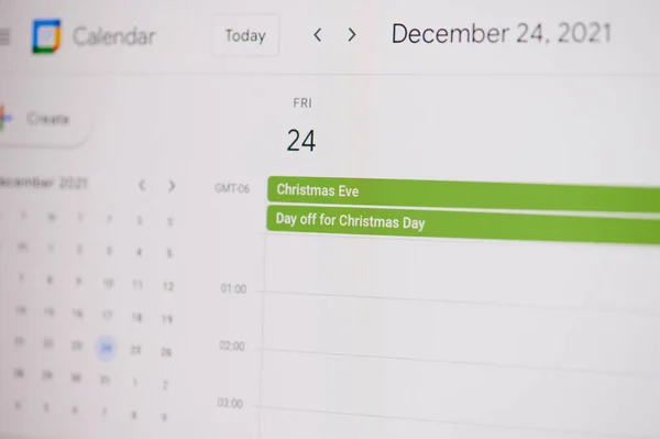 Nova Iorque Eua Fevereiro 2021 Véspera Natal Dezembro Calendário Google — Fotografia de Stock