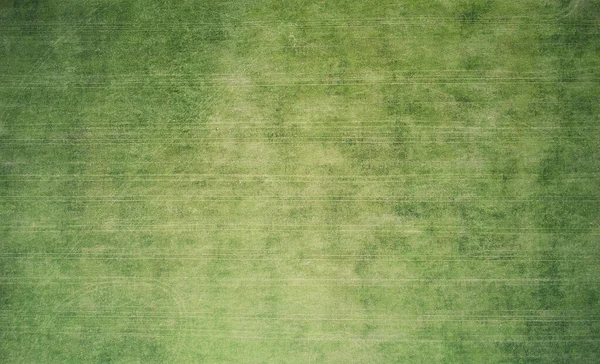 Rasenfeld Mit Linien Vom Traktor Über Drohnen Ansicht — Stockfoto