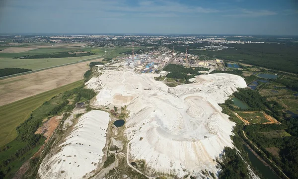 Mountain waste from industrial plant aerial drone view