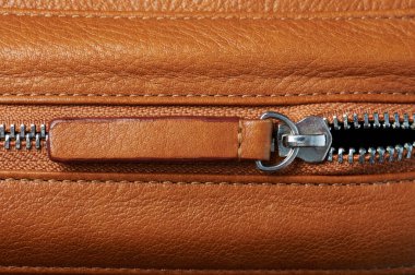 Kahverengi deri çekiçli fermuar kilitli makro yakın görünüm