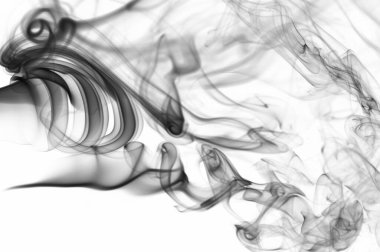 Soyut siyah şeffaf duman dalgası beyaz fon. Gizemli duman eğrisi bulutu