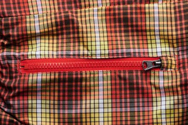 Closed Pocket Zipper Red Orange Textile Background — Stock Photo, Image