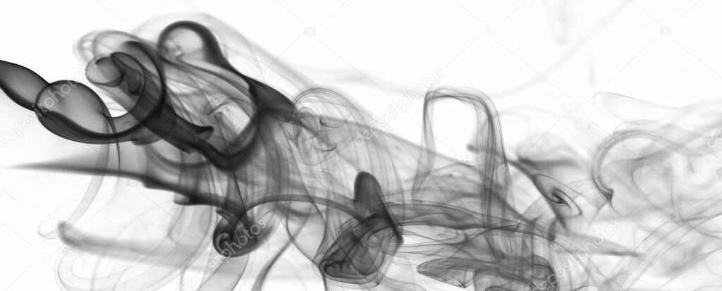 Abstract dark grey transparent smoke  background on white backdrop. Cloud of magic smoke wave