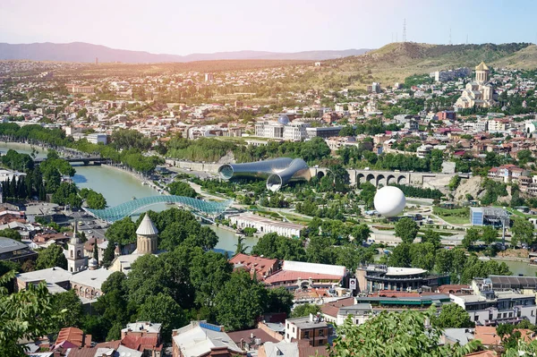 Tbilisi Centrum Stad Heldere Zonnige Dag Uitzicht Vanuit Lucht — Stockfoto