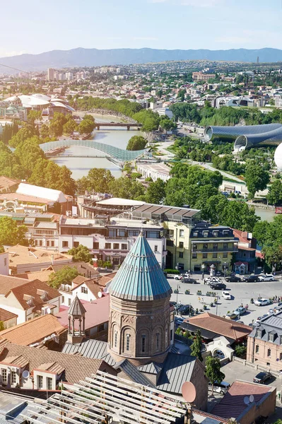 Townscape Centrum Tbilisi Stad Antenn Utsikt Ljusa Soliga Dag — Stockfoto