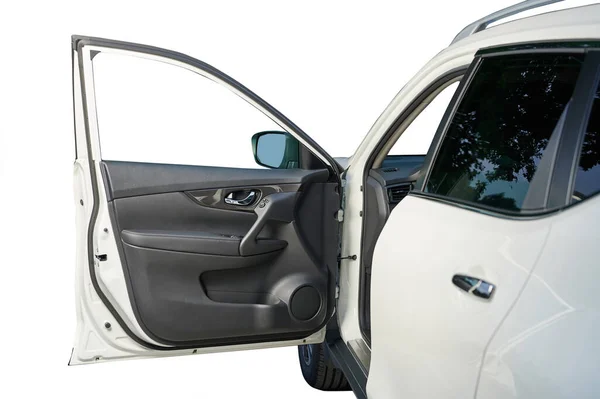 Otwórz Frontowe Suv Biały Samochód Drzwi Izolowane Widok Bliska — Zdjęcie stockowe