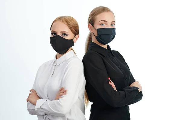 Young Woman Cross Hands Mask Isolated White Studio Background — Stock Photo, Image