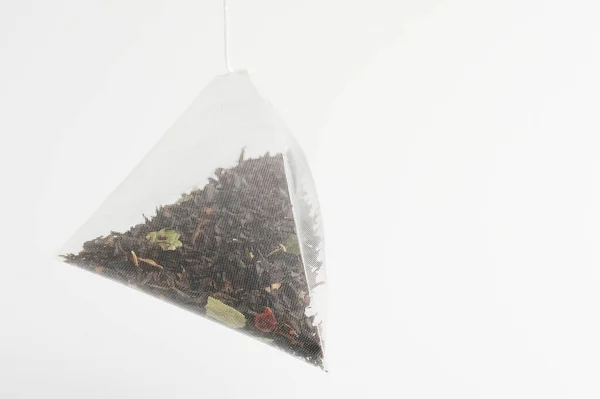 Teabag Triangle Shape Isolated White Studio Background Close View — Stock Photo, Image