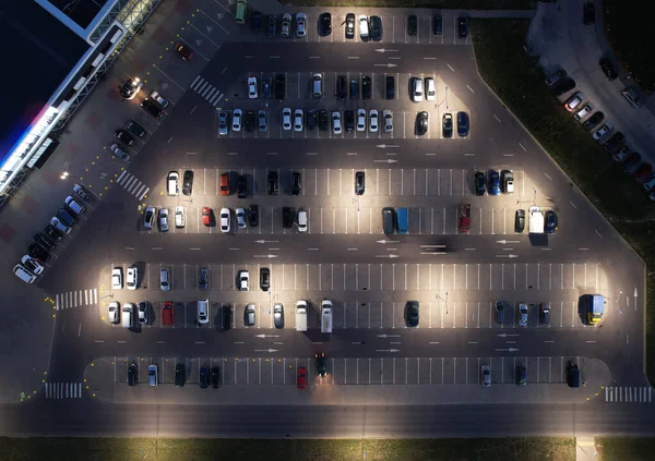 Parkplatz Mit Auto Der Nacht Antenne Über Draufsicht — Stockfoto