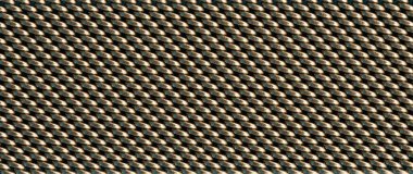 Dokuma kumaş deseni, açık renkli olarak tekrar eden şekilleri gösteriyor. İçerde sergileniyor ve iyi aydınlatılıyor..