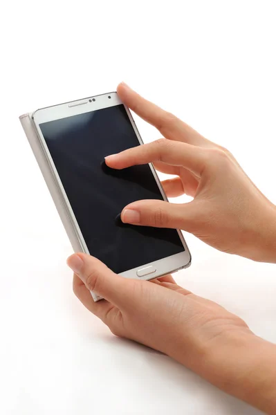 Touching phone with fingers — Stock Photo, Image