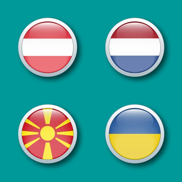 European Championship Group Flags Shiny Button Blue Background — Stock Photo, Image