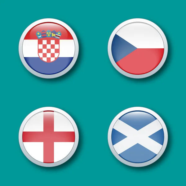 ヨーロッパ選手権グループDは青の背景に光沢のあるボタンをフラグ — ストック写真