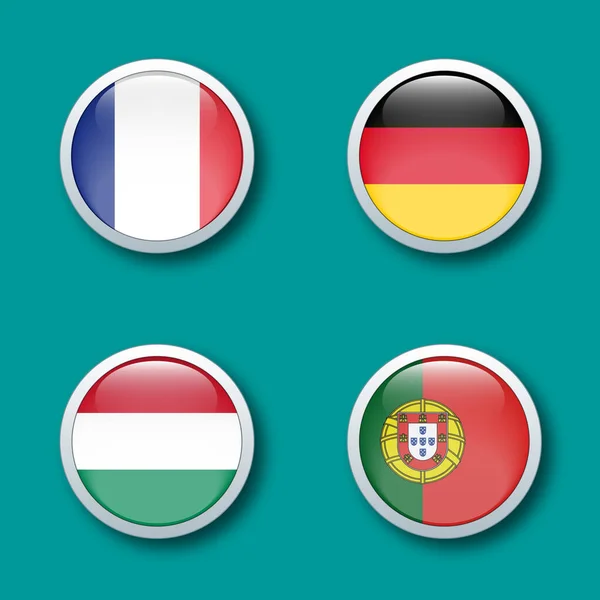 Campeonato Europa Grupo Banderas Botón Brillante Sobre Fondo Azul — Foto de Stock