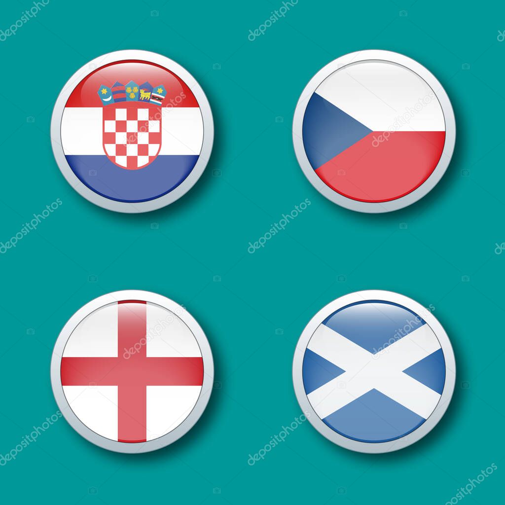 European championship group D flags shiny button on blue background