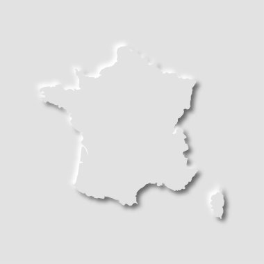 Beyaz arkaplanda neumorfizm biçiminde Fransa haritası, vektör illüstrasyonu