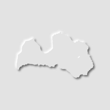 Beyaz arkaplan üzerindeki Letonya haritası neumorfizm biçimi, vektör illüstrasyonu