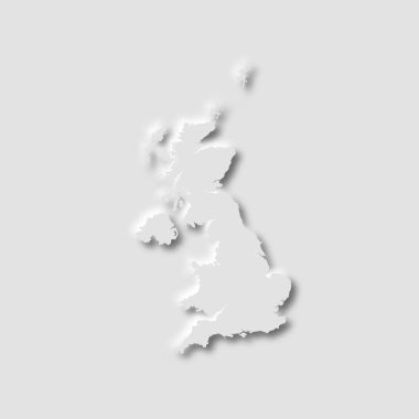 Beyaz arkaplanda neumorfizm biçiminde birleşik krallık haritası, vektör illüstrasyonu