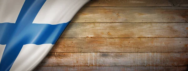 Прапор Фінляндії Вінтажній Дерев Яній Стіні Горизонтальний Панорамний Прапор — стокове фото