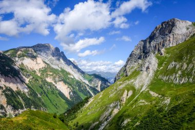 Pralognan la Vanoise 'deki dağ ve otlaklar. Fransız Alpleri