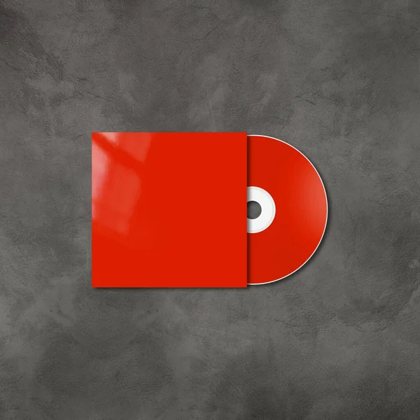 Red Dvd Label Cover Mockup Template Isolated Concrete Background — Stock Photo, Image