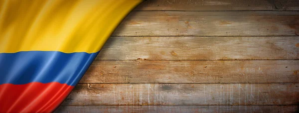Colombia Flag Vintage Wood Wall Horizontal Panoramic Banner — Stock Photo, Image