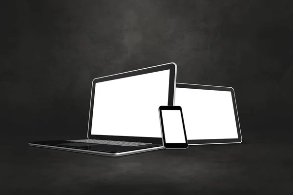 Laptop Telefone Celular Tablet Digital Cena Escritório Concreto Escuro Ilustração — Fotografia de Stock