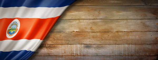 Costa Rica Vlag Vintage Houten Muur Horizontale Panoramische Banner — Stockfoto