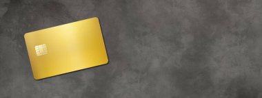 Beton bir arka planda altın kredi kartı şablonu. 3 Boyutlu Çizim