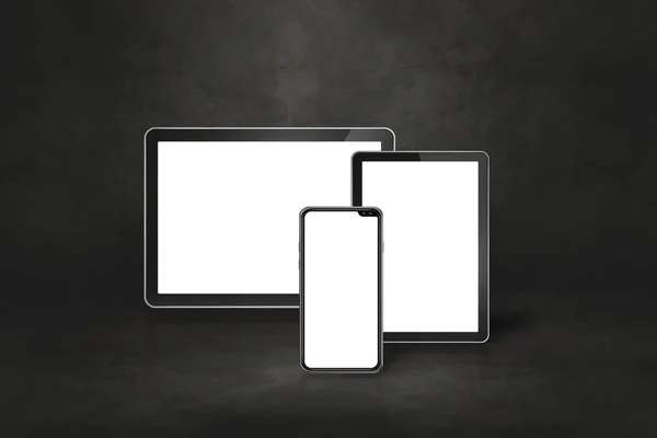 Telefon Komórkowy Cyfrowy Tablet Ciemnobetonowej Scenie Biurowej Ilustracja — Zdjęcie stockowe