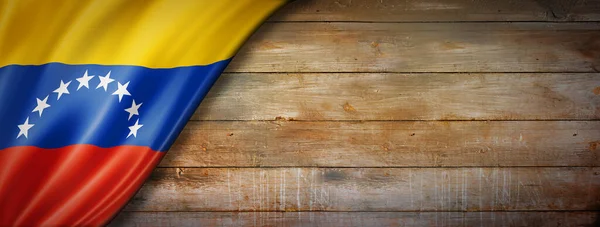 Флаг Венесуэлы Винтажной Деревянной Стене Горизонтальное Панорамное Знамя — стоковое фото