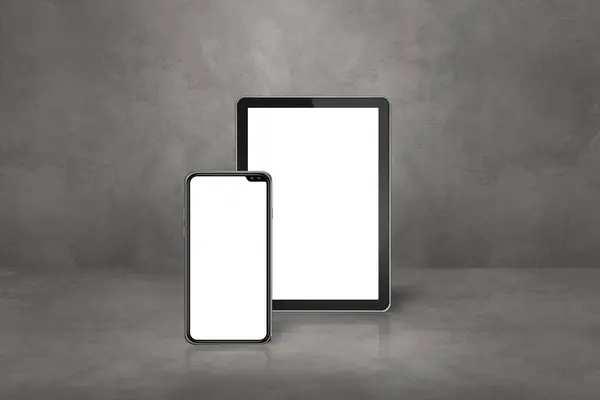 Mobiele Telefoon Digitale Tablet Betonnen Kantoorscène Illustratie — Stockfoto
