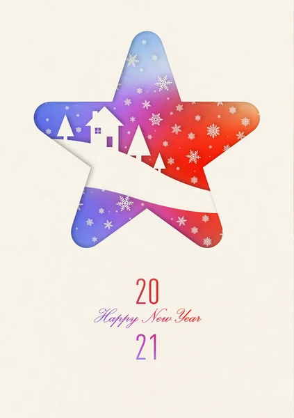 Vintage 2021星のフレームで幸せな新年の虹カード — ストック写真