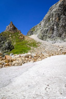 Pralognan la Vanoise 'deki Alp buzulları ve Neves kar manzarası. Fransız Alpleri.