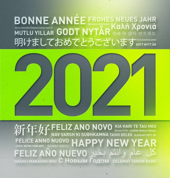 Happy New Year 2021 Greetings Card World Different Languages — Stock Photo, Image