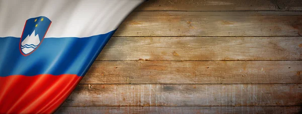 Прапор Словенії Старовинній Дерев Яній Стіні Горизонтальний Панорамний Прапор — стокове фото