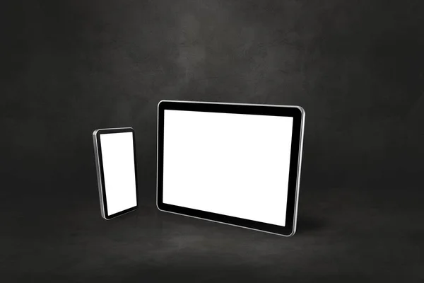 Téléphone Portable Tablette Numérique Sur Scène Bureau Béton Sombre Illustration — Photo