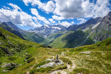 Pralognan la Vanoise 'deki Alp buzulları ve dağlar. Fransız Alpleri.