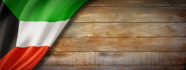 Bandeira Kuwait Parede Madeira Vintage Bandeira Panorâmica Horizontal — Fotografia de Stock
